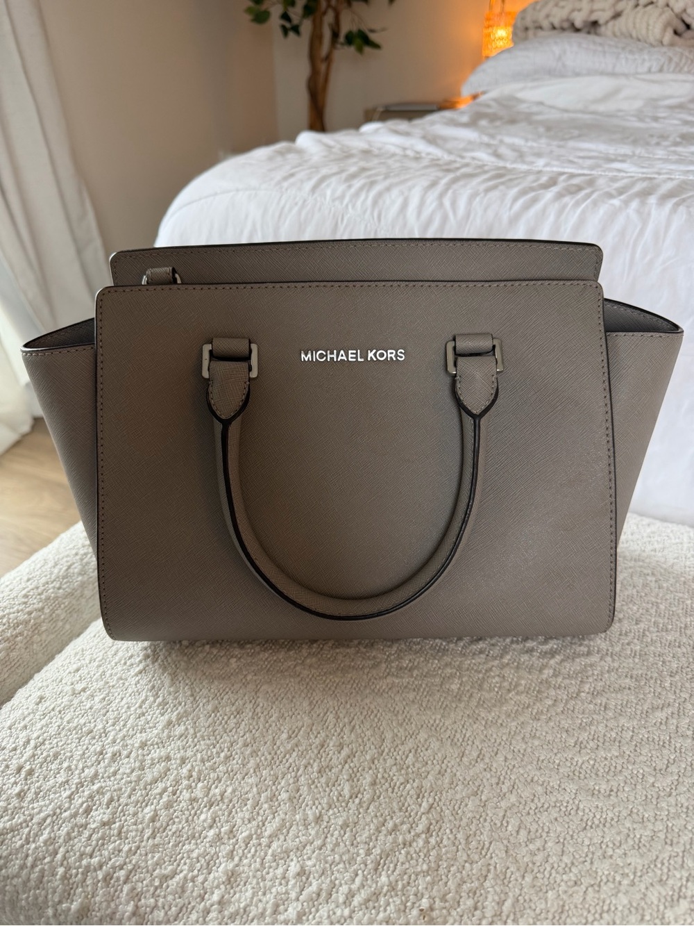 Michael Kors Grey Saffiano Satchel with Top Handles